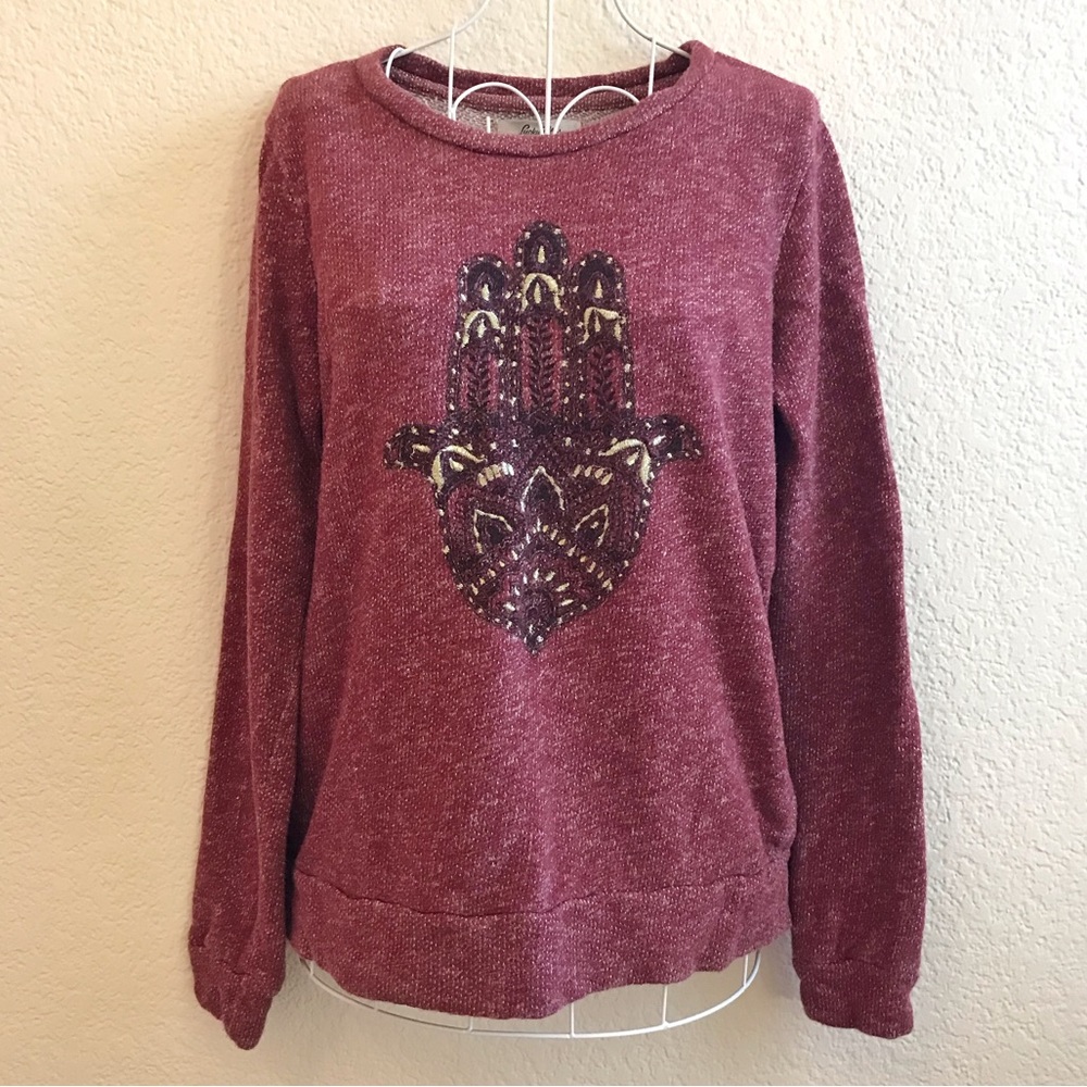 Lucky Brand Bliss Burgundy Hamsa Sweatshirt - XS